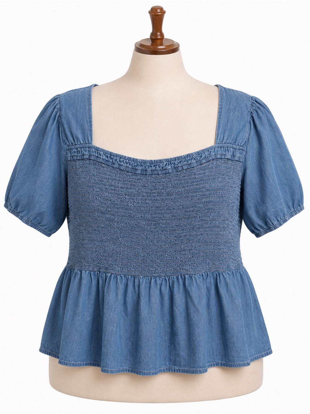 Sweet Rain Denim Blue Smocked Peplum Top